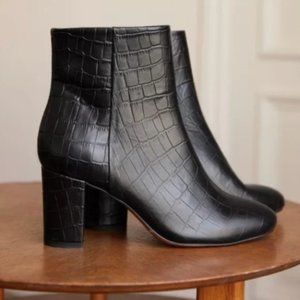 Sezane Lea Ankle Boots - Black Crocodile Leather - Never Worn